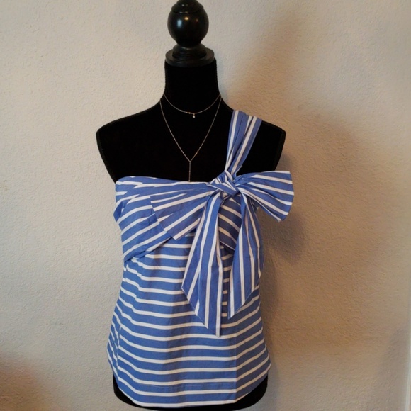 J. Crew Tops - J CREW One Shoulder Striped Top w/ Bow
